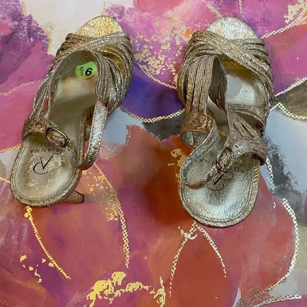 👡Adrianna Papell Gold Skinny Strappy heels 9.5